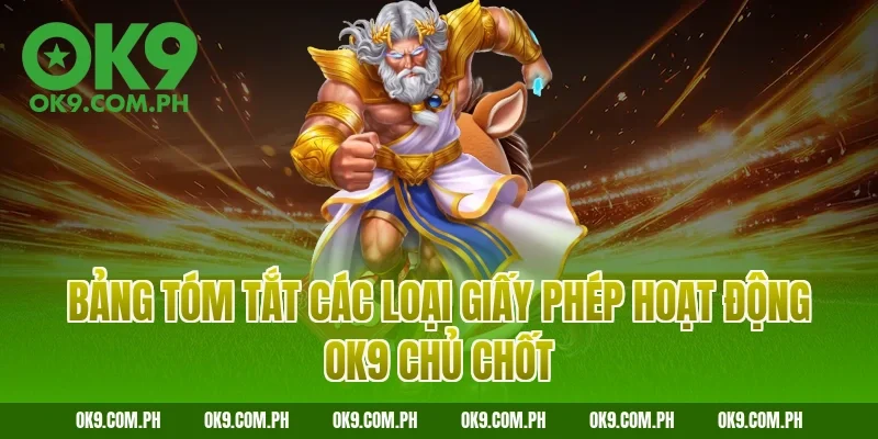 Bảng tóm tắt các loại giấy phép hoạt động OK9 chủ chốt